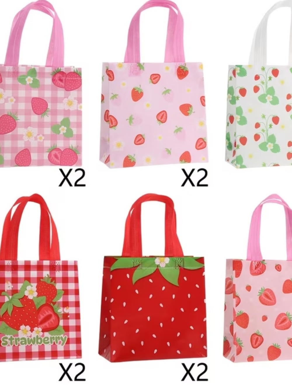 12 Strawberry Reusable Gift Bags Party Favor Tote Bags Tea Party Summer π - Picture 11 of 12